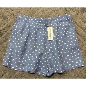 Workshop Republic Linen Viscose Blend Shorts Blue Hi Wide Elastic Band Waist NWT